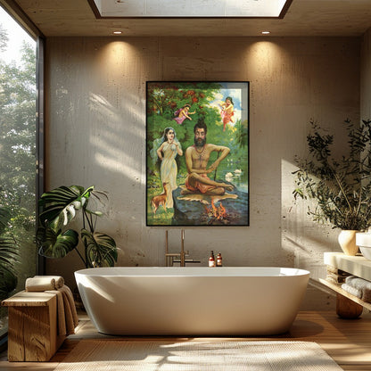 Immerse yourself in the serene beauty of this enchanting artwork, featuring a sage in meditation by for Bathroom