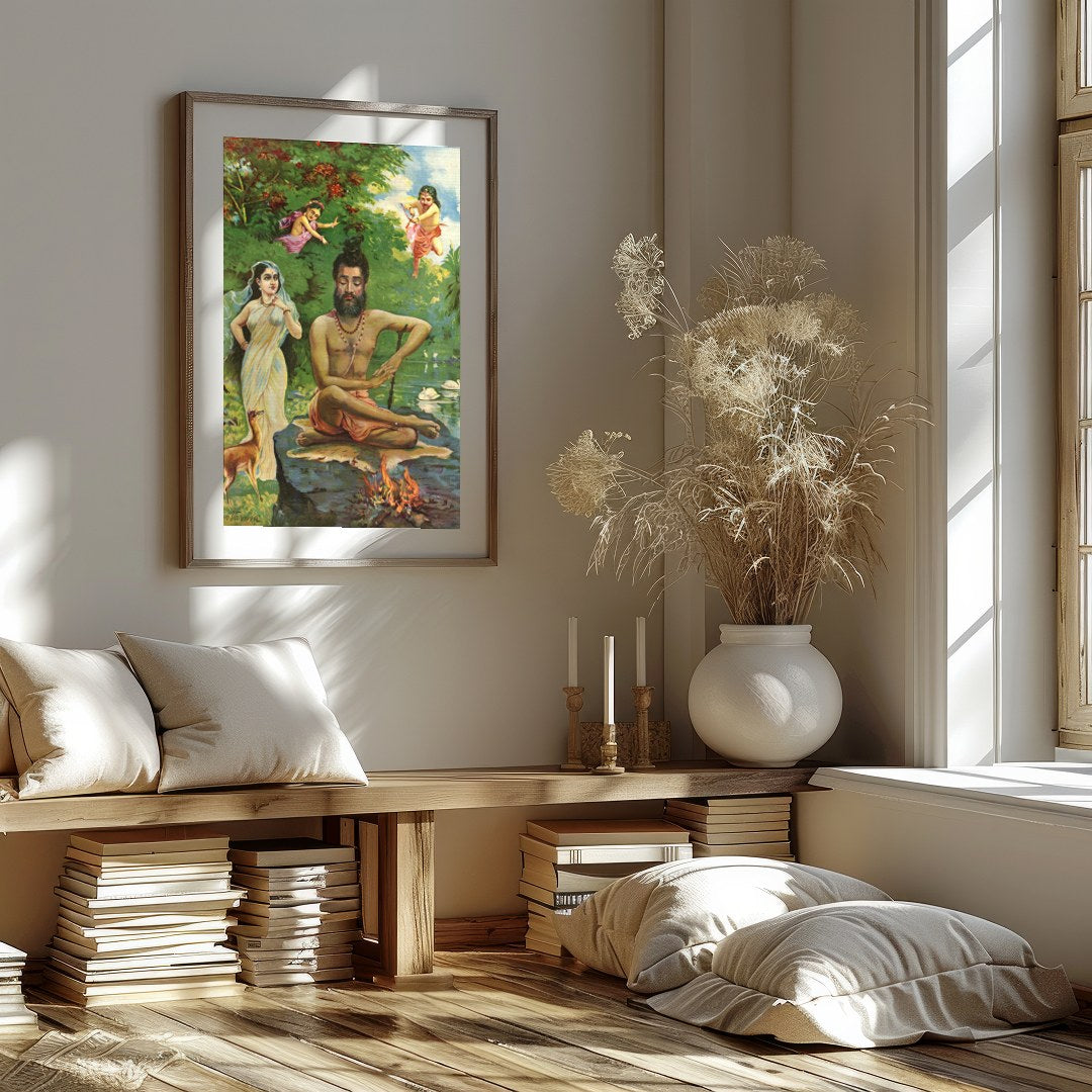 Immerse yourself in the serene beauty of this enchanting artwork, featuring a sage in meditation by for living-space