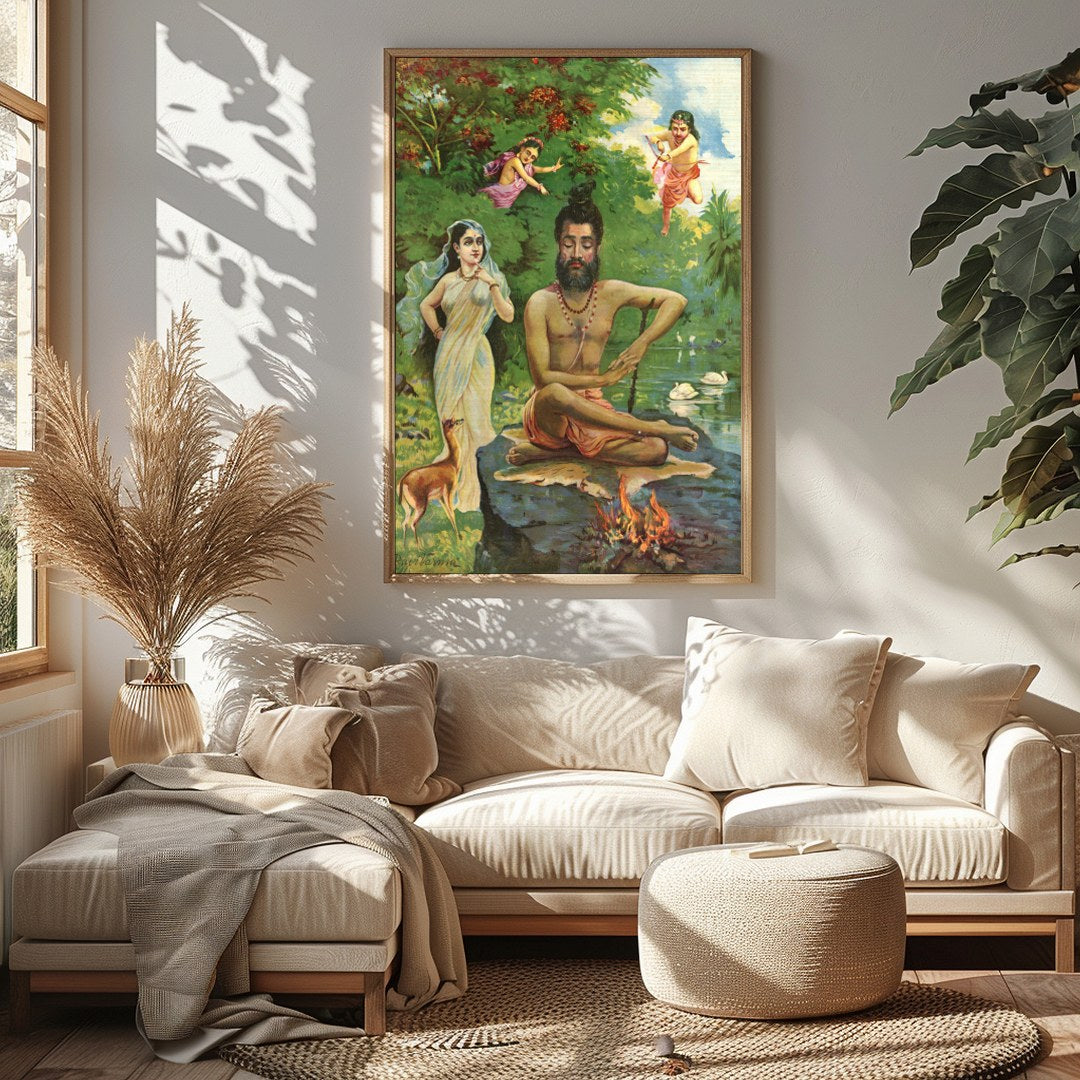 Immerse yourself in the serene beauty of this enchanting artwork, featuring a sage in meditation by for Sitting Area