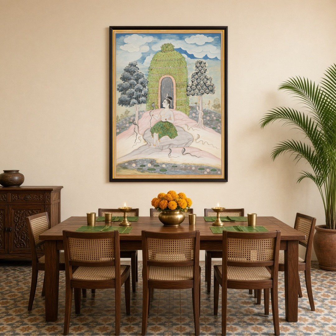 Immerse yourself in the serene elegance of this exquisite artwork depicting Lord Shiva in for Dining