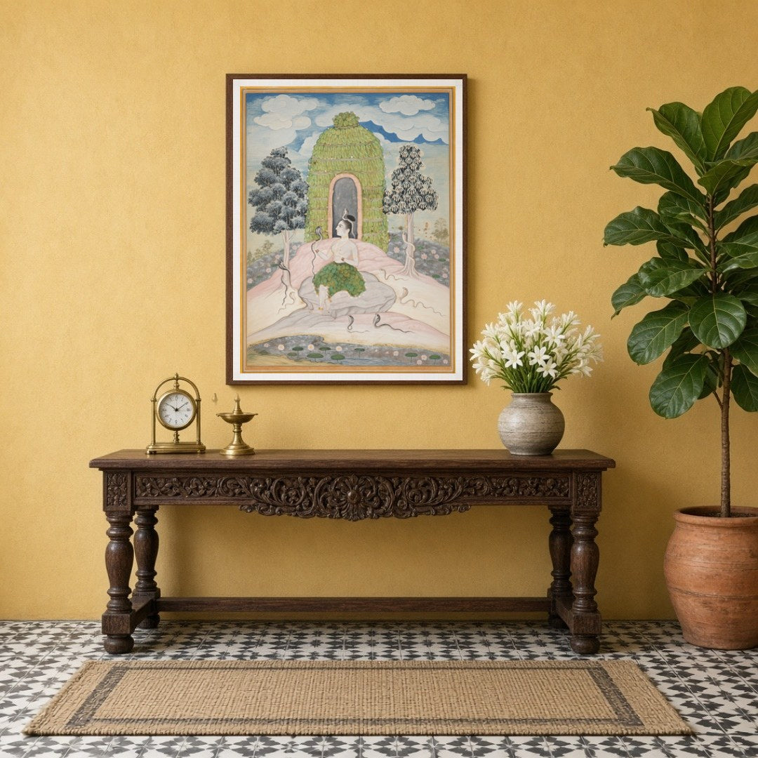 Immerse yourself in the serene elegance of this exquisite artwork depicting Lord Shiva in for Entrance
