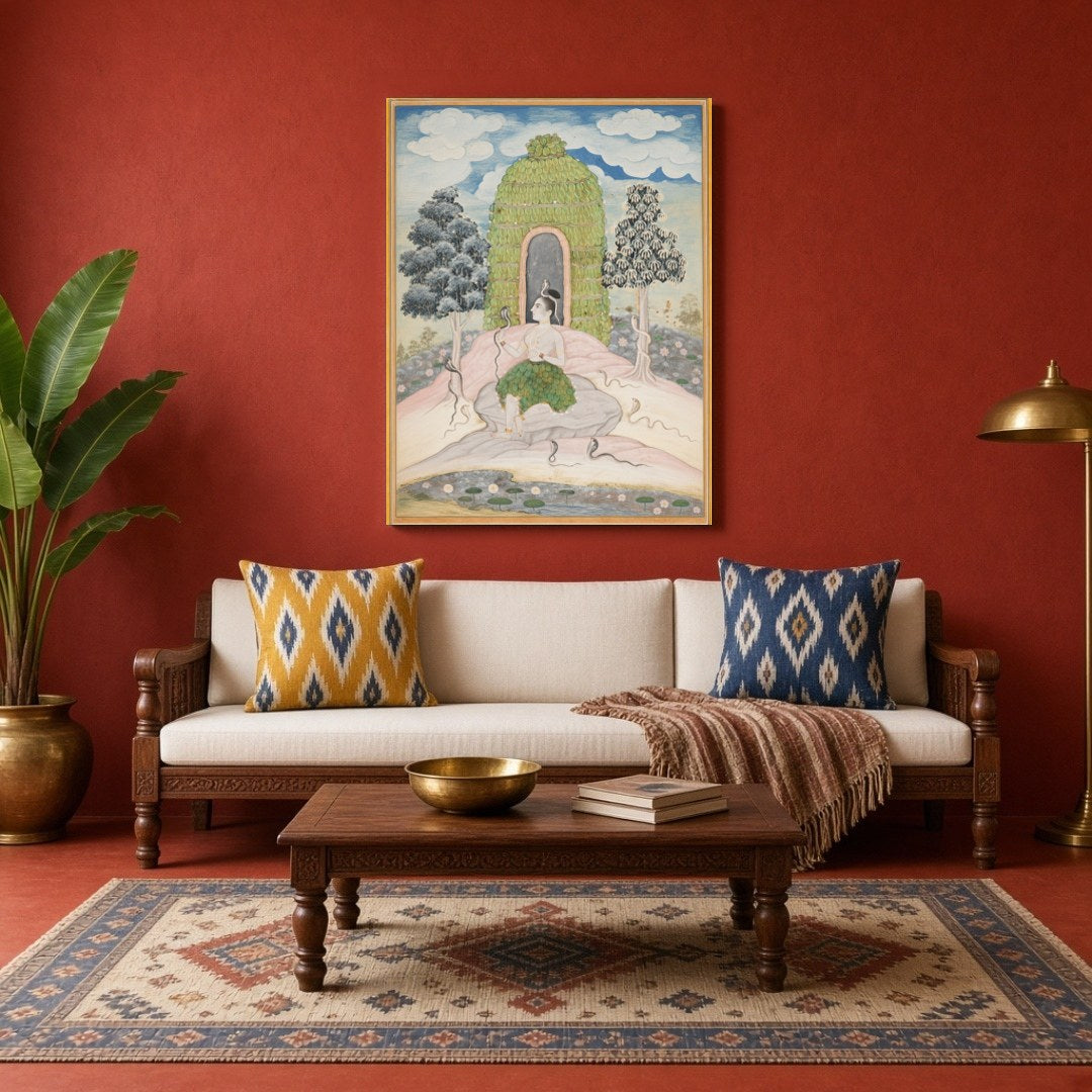 Immerse yourself in the serene elegance of this exquisite artwork depicting Lord Shiva in for Living Room