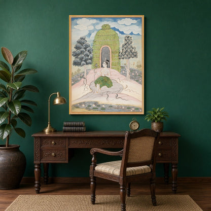 Immerse yourself in the serene elegance of this exquisite artwork depicting Lord Shiva in for Study