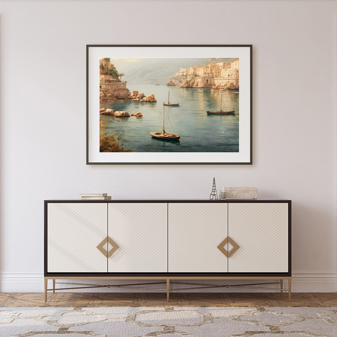 Immerse yourself in the serene beauty of this picturesque Mediterranean harbor. With its tranquil for Foyer