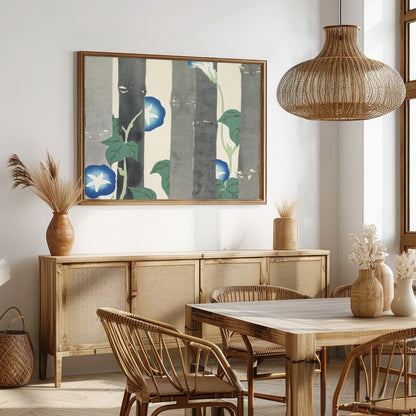 Dive into the serene world of nature with this exquisite artwork featuring vibrant morning glories for Dining