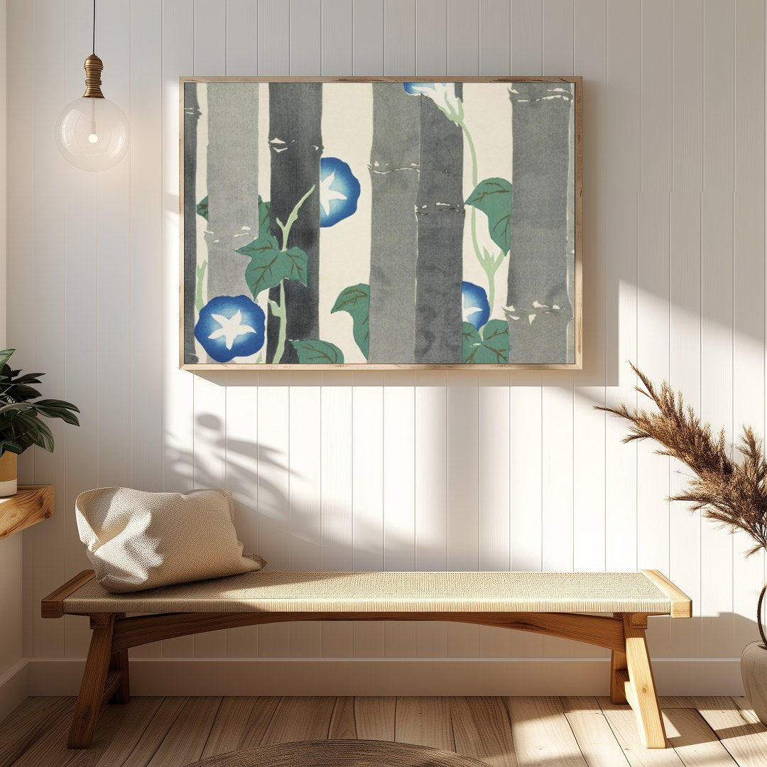 Dive into the serene world of nature with this exquisite artwork featuring vibrant morning glories for Hallway