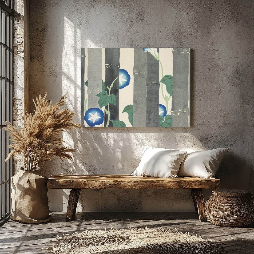 Dive into the serene world of nature with this exquisite artwork featuring vibrant morning glories for Veranda