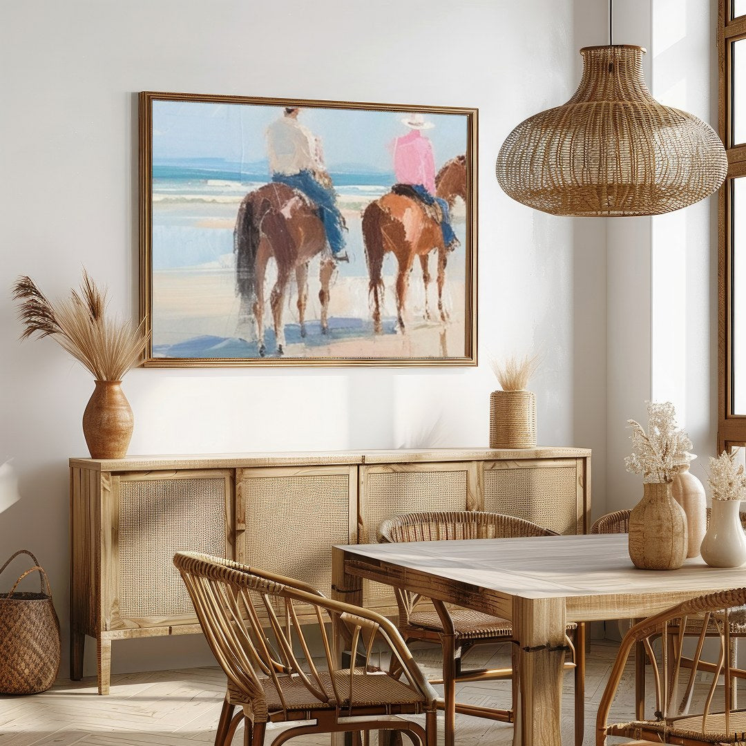 Immerse yourself in the serene beauty of a peaceful beach scene with this captivating artwork. for Dining