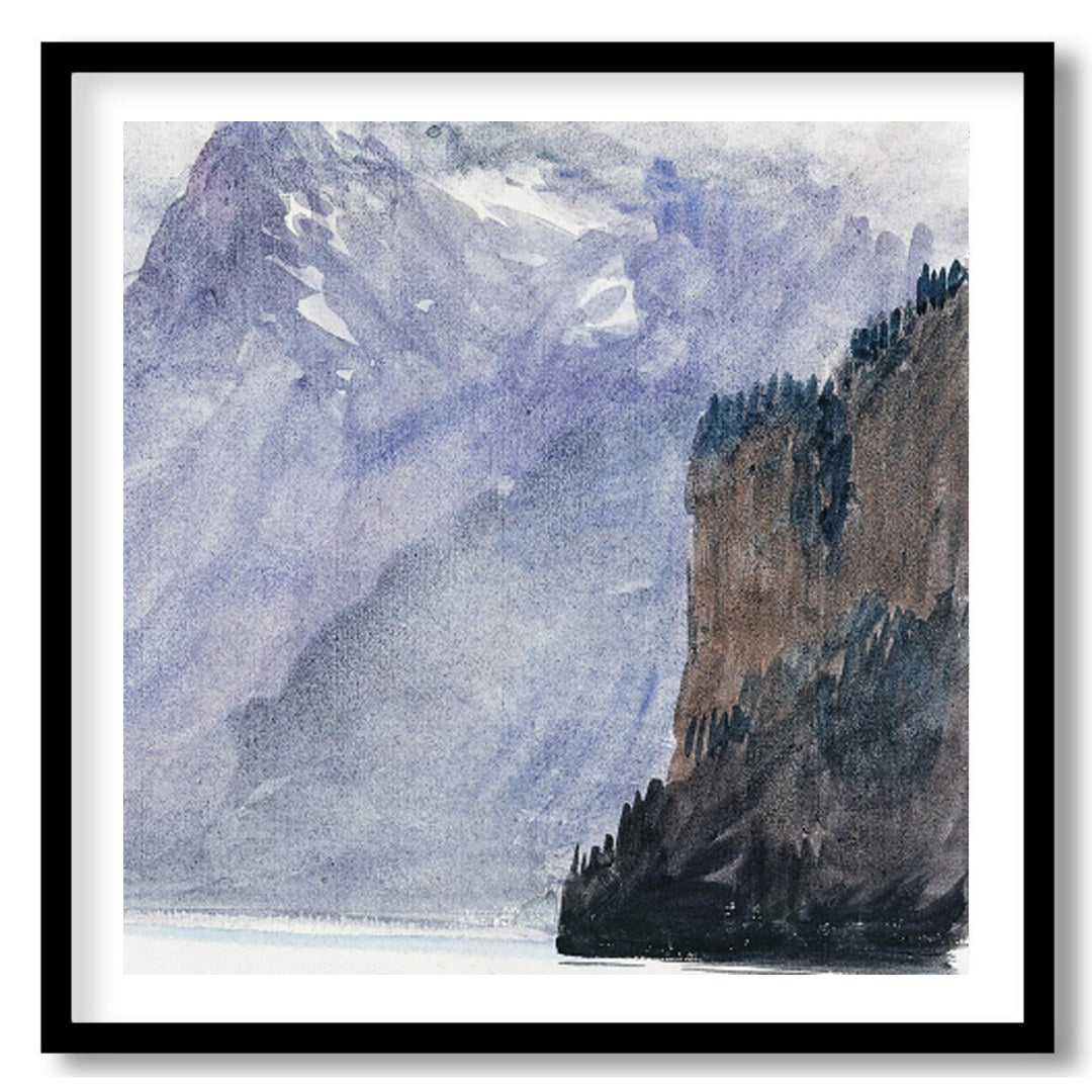 Experience the serene beauty of a mountain lake with this captivating watercolor artwork. This for abode