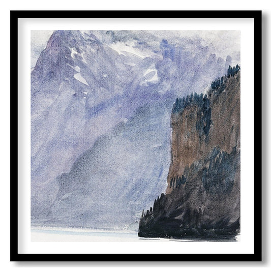 Experience the serene beauty of a mountain lake with this captivating watercolor artwork. This for abode
