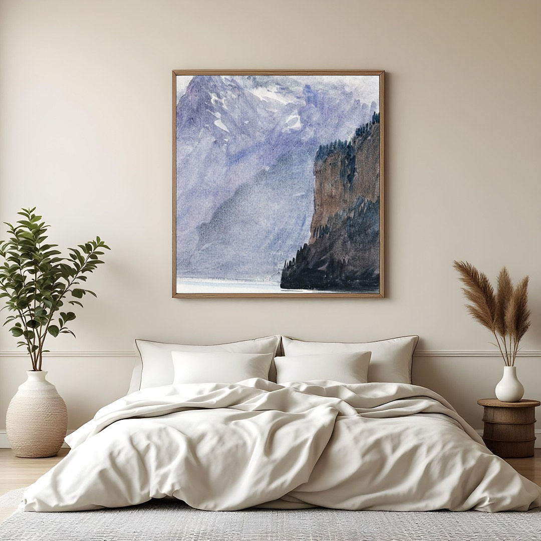 Experience the serene beauty of a mountain lake with this captivating watercolor artwork. This for Bedroom