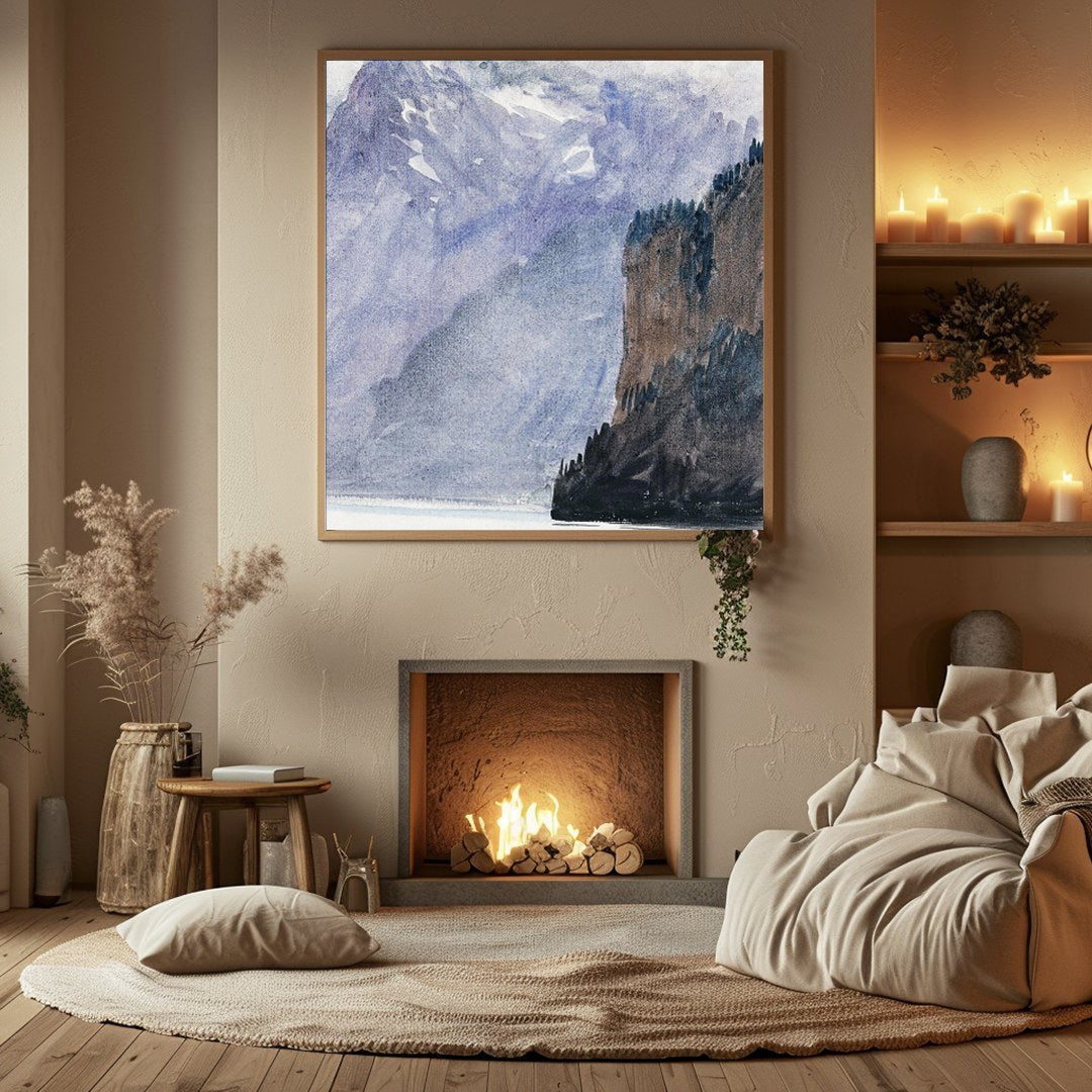 Experience the serene beauty of a mountain lake with this captivating watercolor artwork. This for Hall
