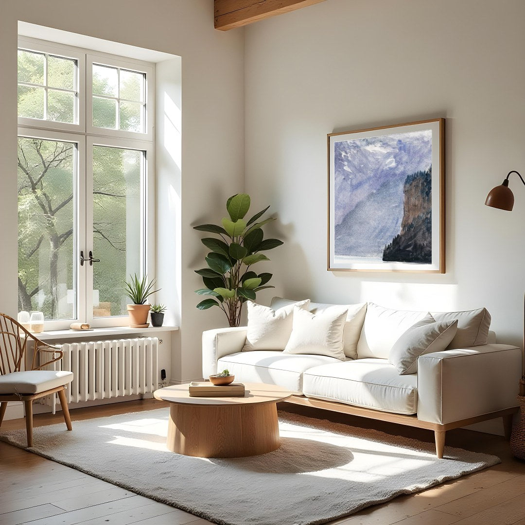 Experience the serene beauty of a mountain lake with this captivating watercolor artwork. This for Living Room