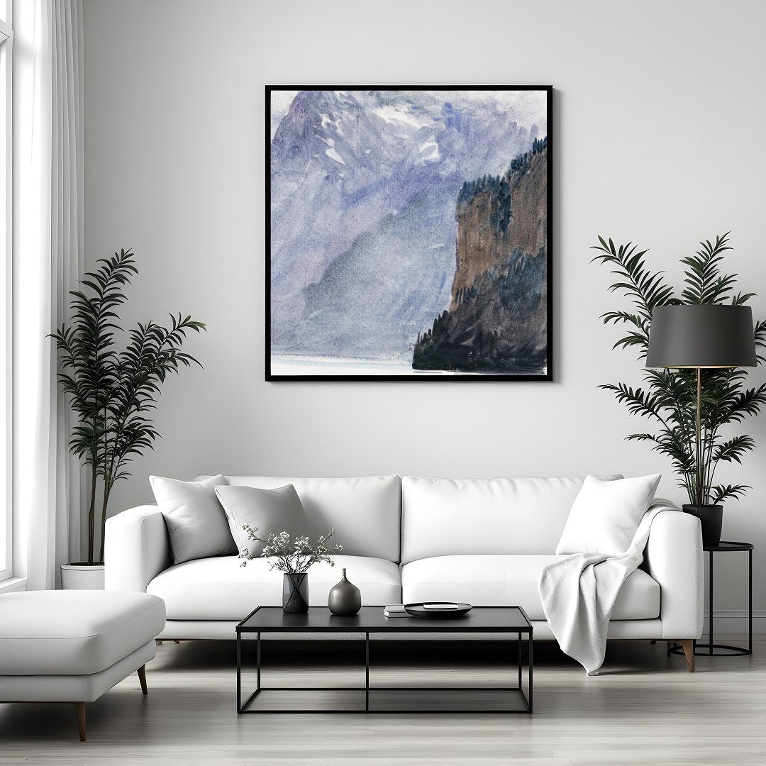 Experience the serene beauty of a mountain lake with this captivating watercolor artwork. This for Sitting Area
