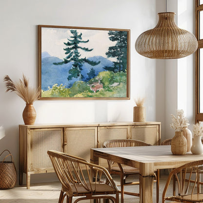 Immerse yourself in the serene beauty of nature with this enchanting watercolor landscape. for Dining