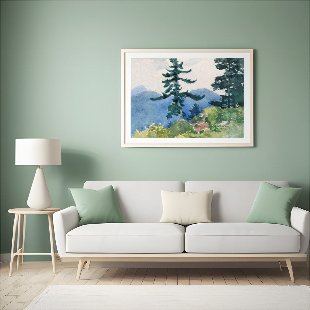 Immerse yourself in the serene beauty of nature with this enchanting watercolor landscape. for Hall