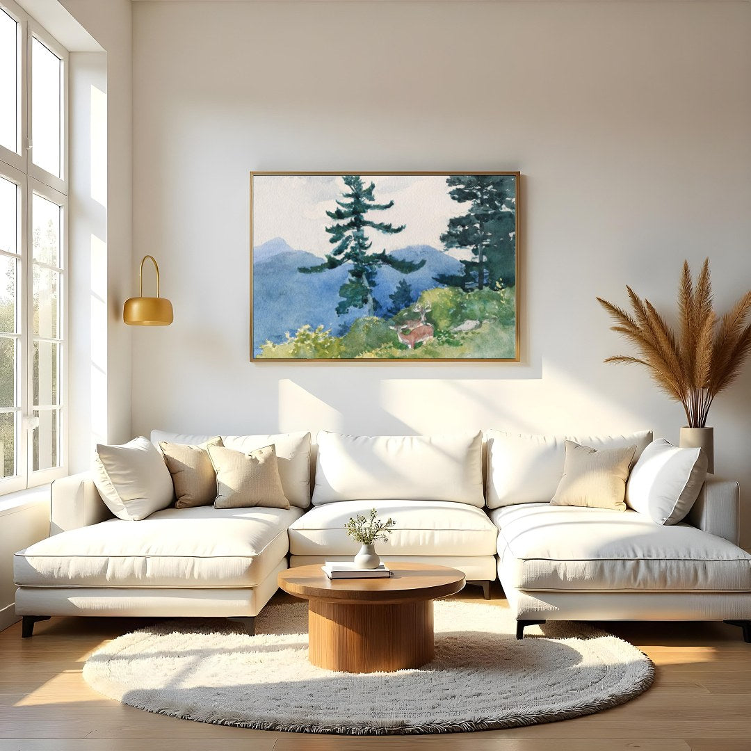 Immerse yourself in the serene beauty of nature with this enchanting watercolor landscape. for Living Room