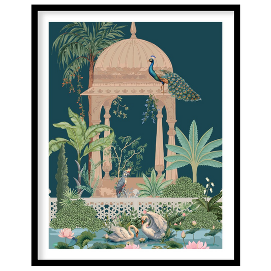 This enchanting artwork captures a peaceful garden scene, featuring elegant peacocks atop an ornate for kitchen