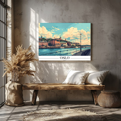 Experience the serene beauty of Oslo's waterfront with this stunning art print. Featuring a vibrant for Veranda
