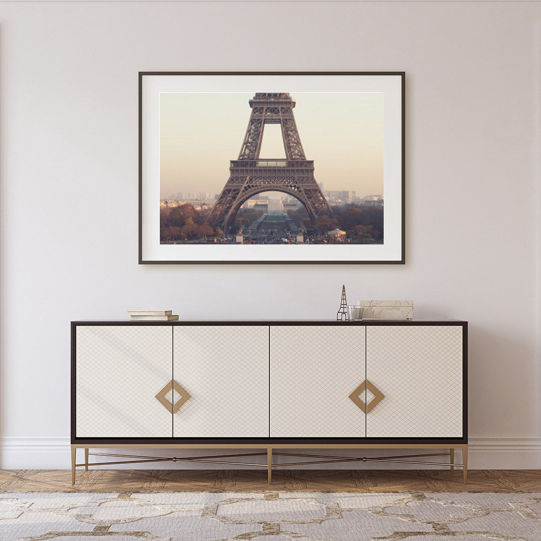 Capture the serene beauty of Paris at dawn with this breathtaking artwork. Featuring the iconic for Foyer
