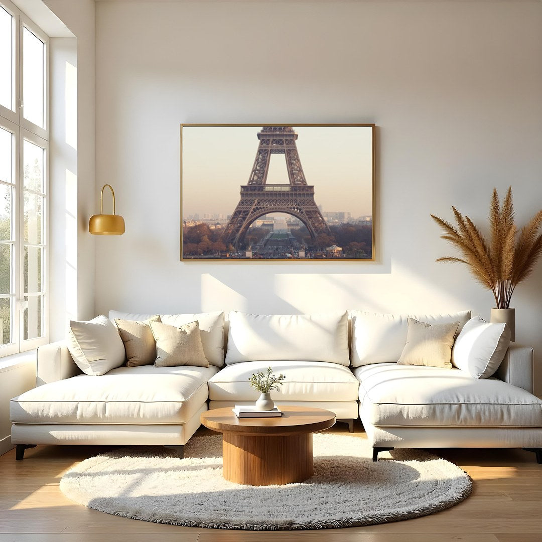 Capture the serene beauty of Paris at dawn with this breathtaking artwork. Featuring the iconic for Living Room