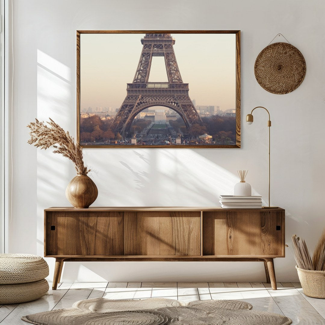 Capture the serene beauty of Paris at dawn with this breathtaking artwork. Featuring the iconic for Sitting Area