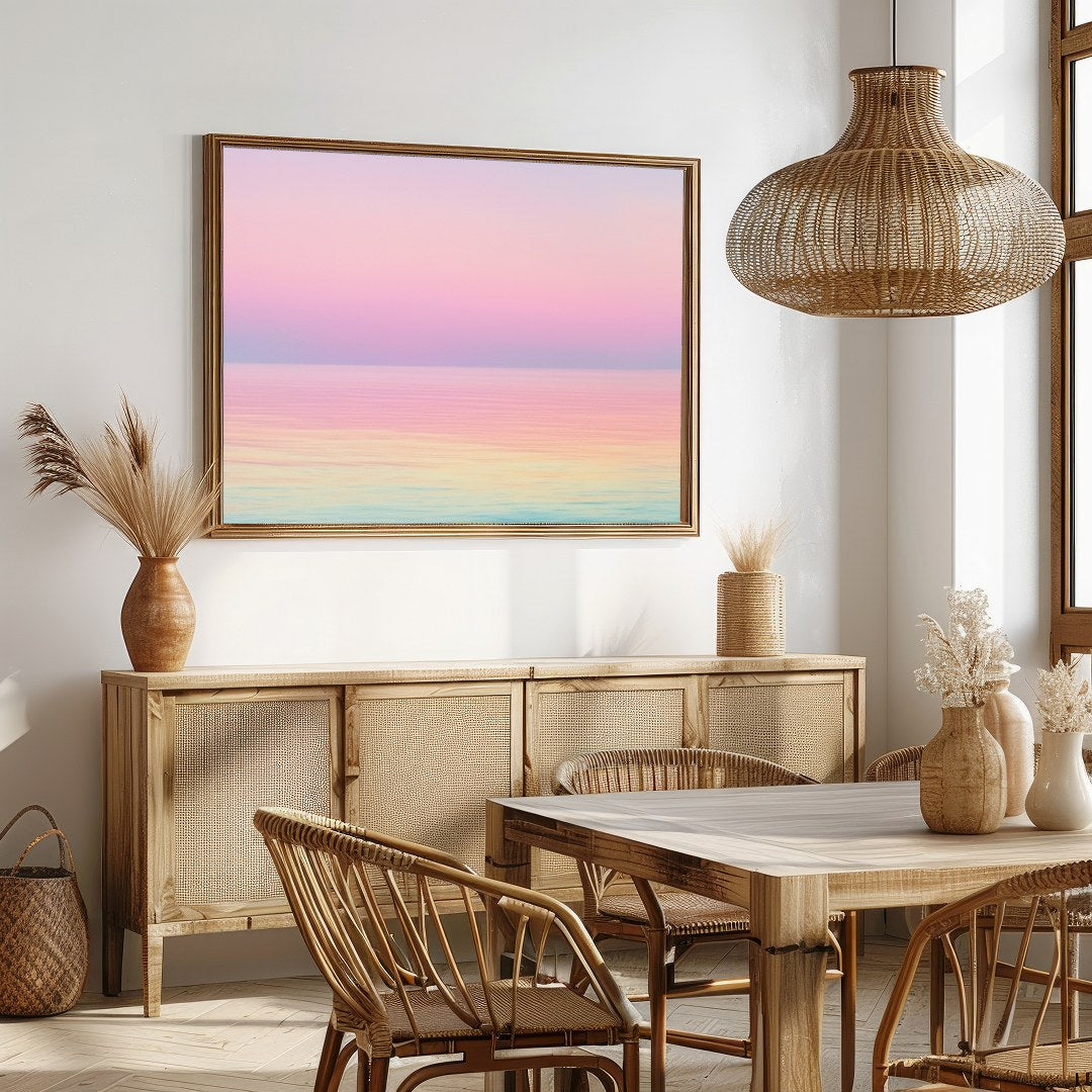 Immerse yourself in the serene beauty of this pastel seascape, where gentle hues blend seamlessly for Dining