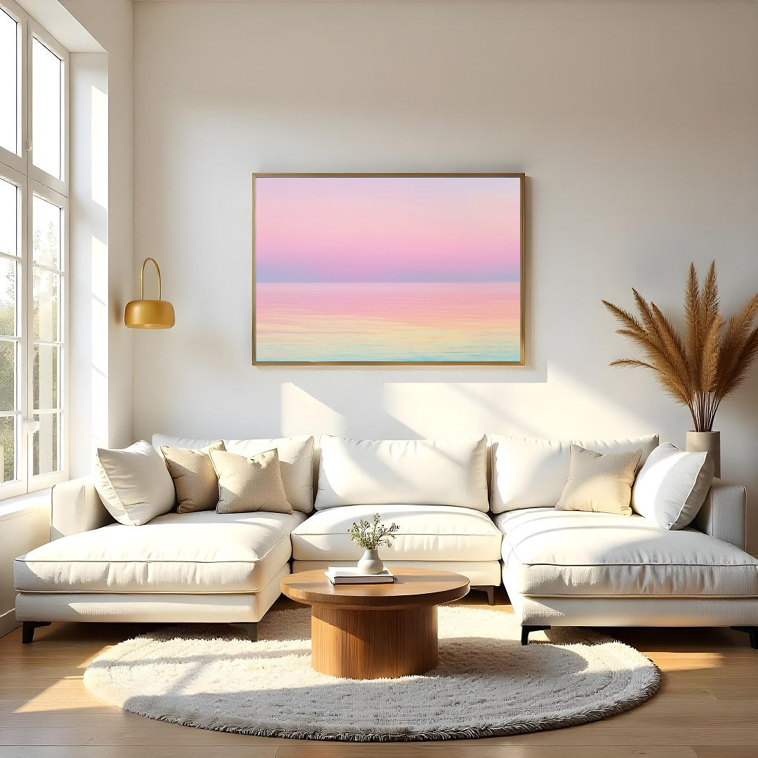 Immerse yourself in the serene beauty of this pastel seascape, where gentle hues blend seamlessly for Living Room