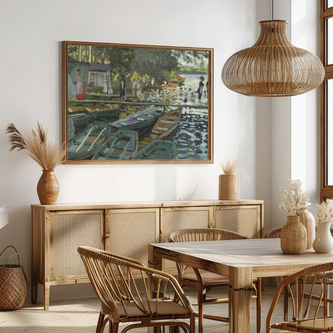Immerse yourself in the serene beauty of this impressionist lakeside scene. With its vibrant for Dining