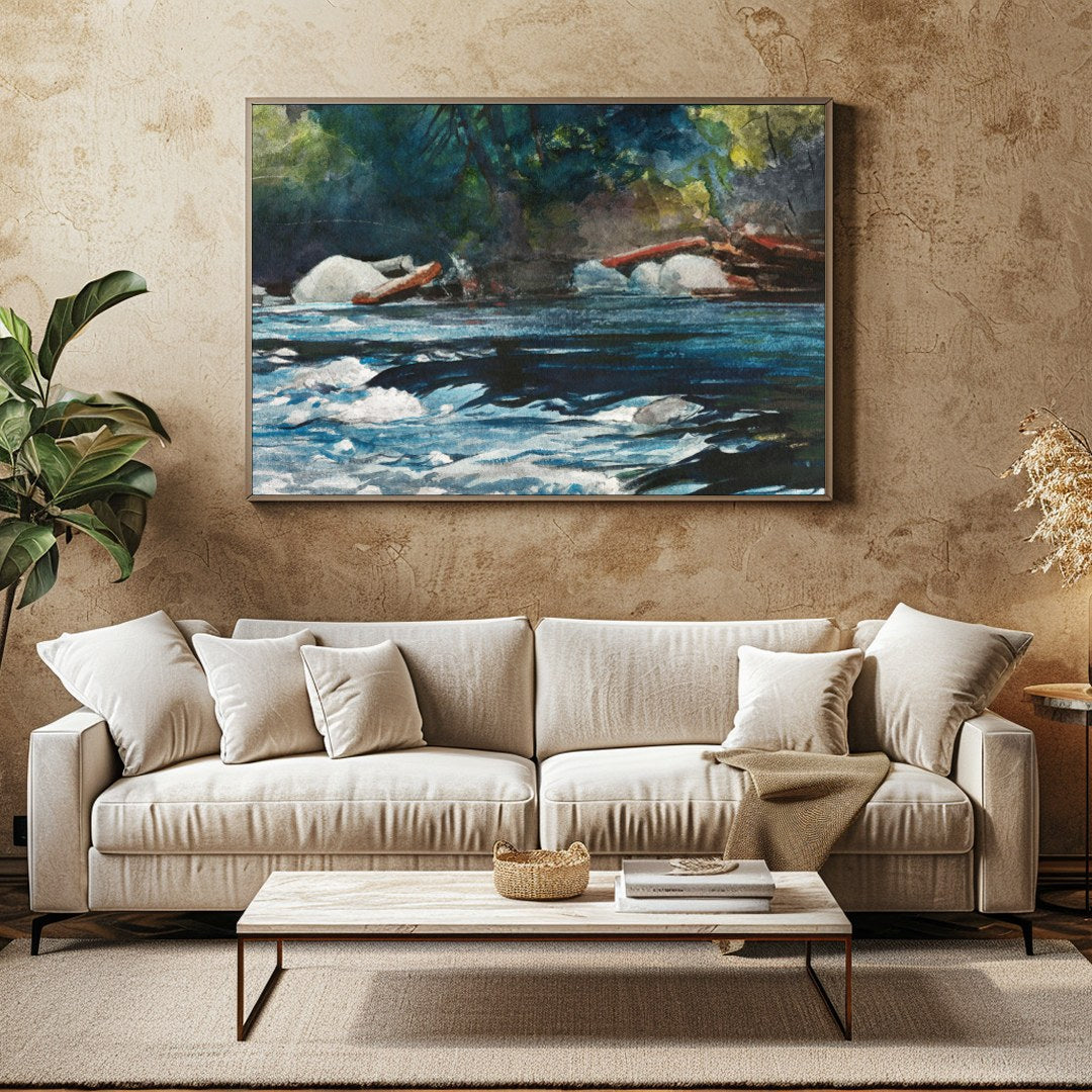 Immerse yourself in the serene beauty of nature with this stunning abstract depiction of a river for Family Room