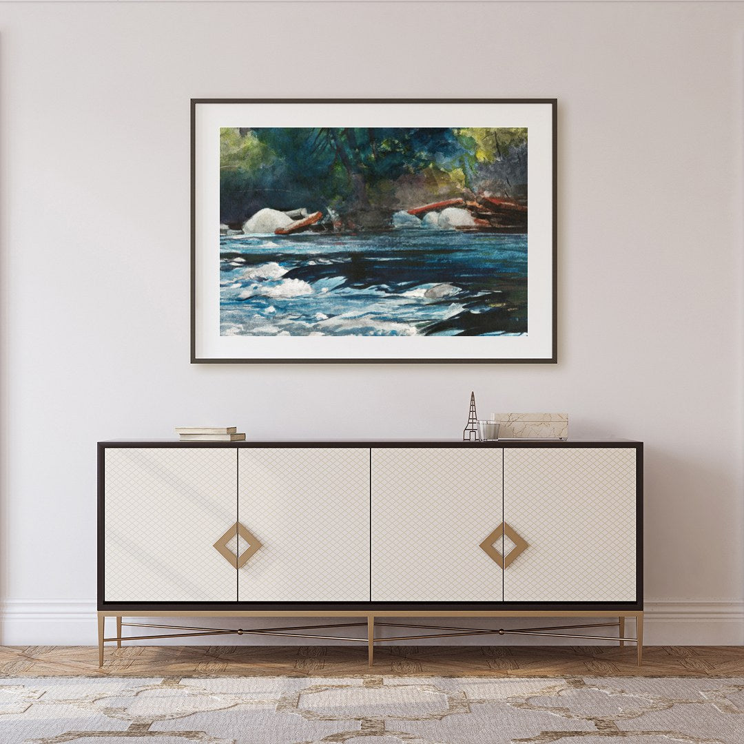 Immerse yourself in the serene beauty of nature with this stunning abstract depiction of a river for Foyer