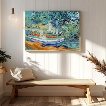 Capture the serene beauty of a riverside afternoon with this captivating artwork. Featuring figures for Hallway