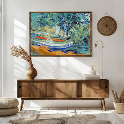Capture the serene beauty of a riverside afternoon with this captivating artwork. Featuring figures for Sitting Area