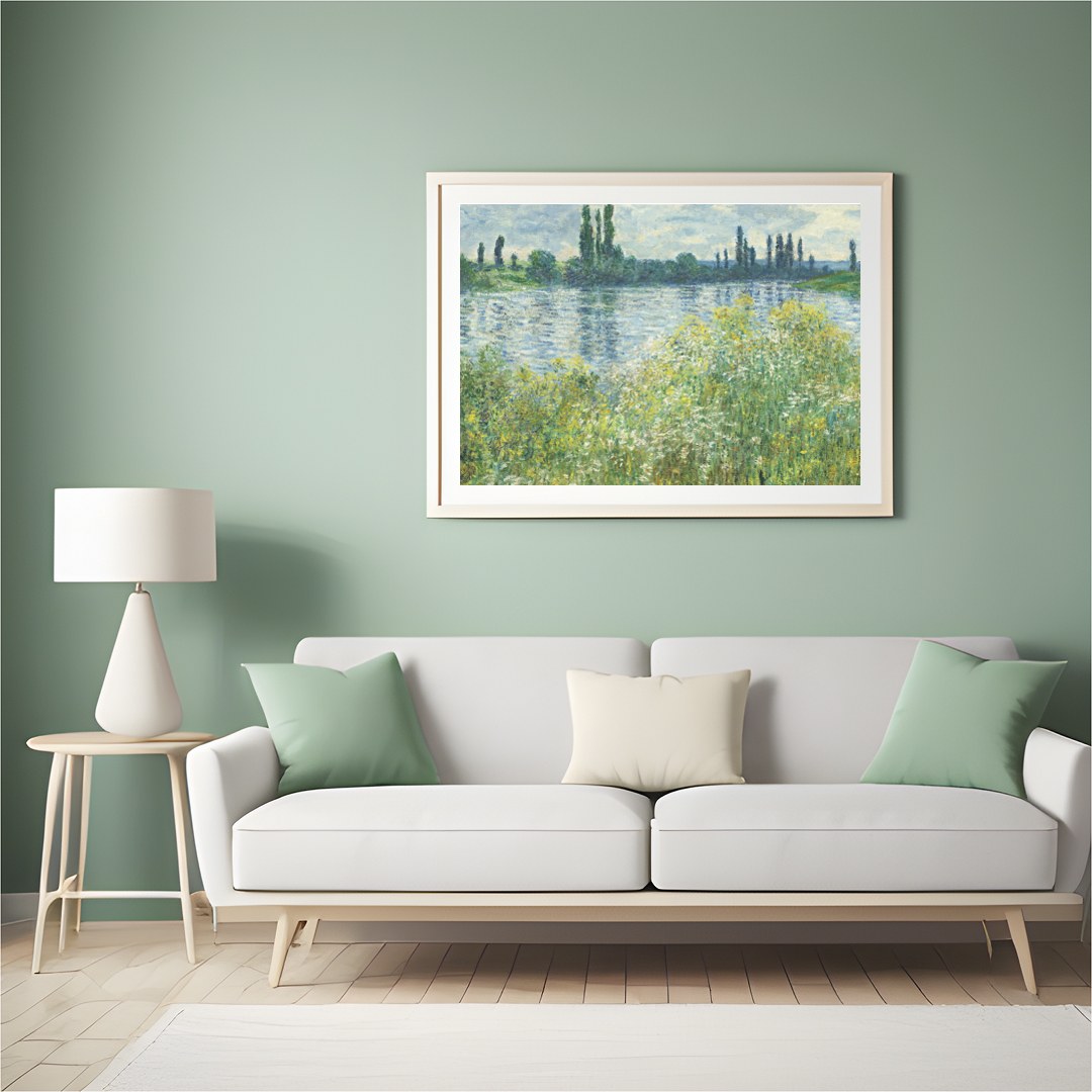 Experience the serene beauty of nature with this captivating landscape artwork, depicting a calm for Hall