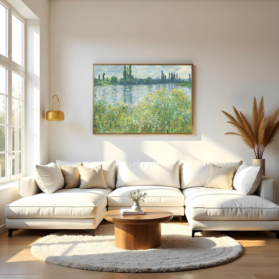 Experience the serene beauty of nature with this captivating landscape artwork, depicting a calm for Living Room