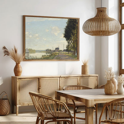 Immerse yourself in the serene beauty of this tranquil riverscape, where soft brushstrokes capture for Dining