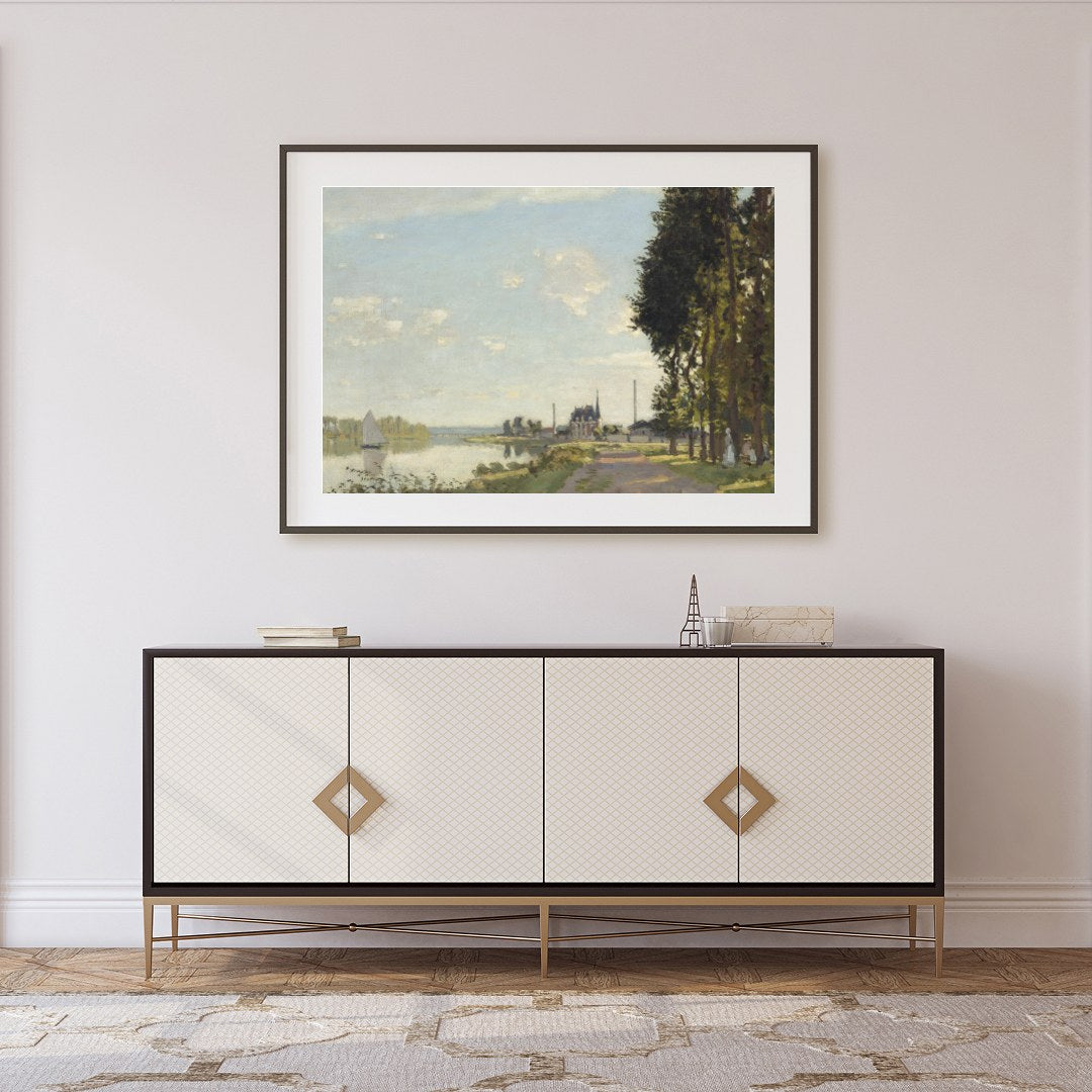 Immerse yourself in the serene beauty of this tranquil riverscape, where soft brushstrokes capture for Foyer