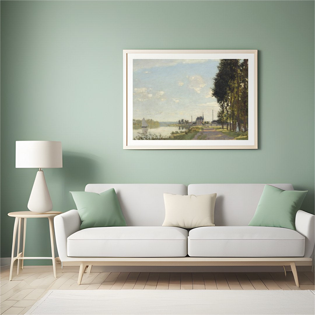 Immerse yourself in the serene beauty of this tranquil riverscape, where soft brushstrokes capture for Hall