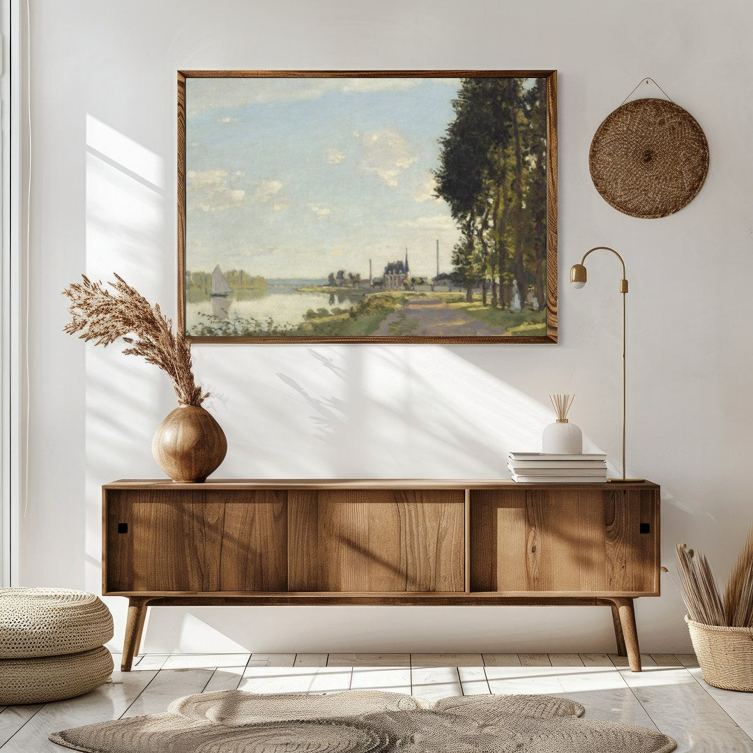 Immerse yourself in the serene beauty of this tranquil riverscape, where soft brushstrokes capture for Sitting Area