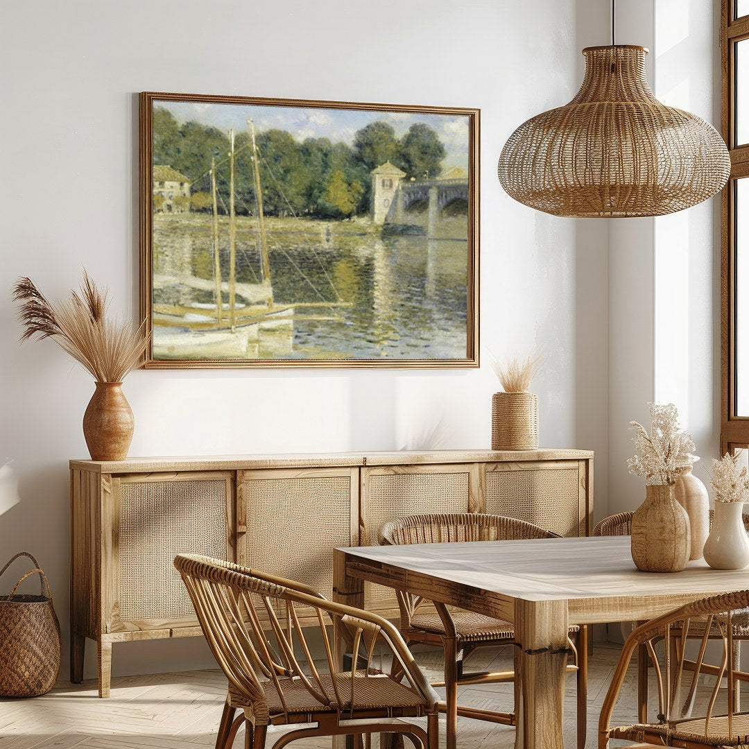 Immerse yourself in the serene beauty of this impressionist riverside scene. Capturing the gentle for Dining