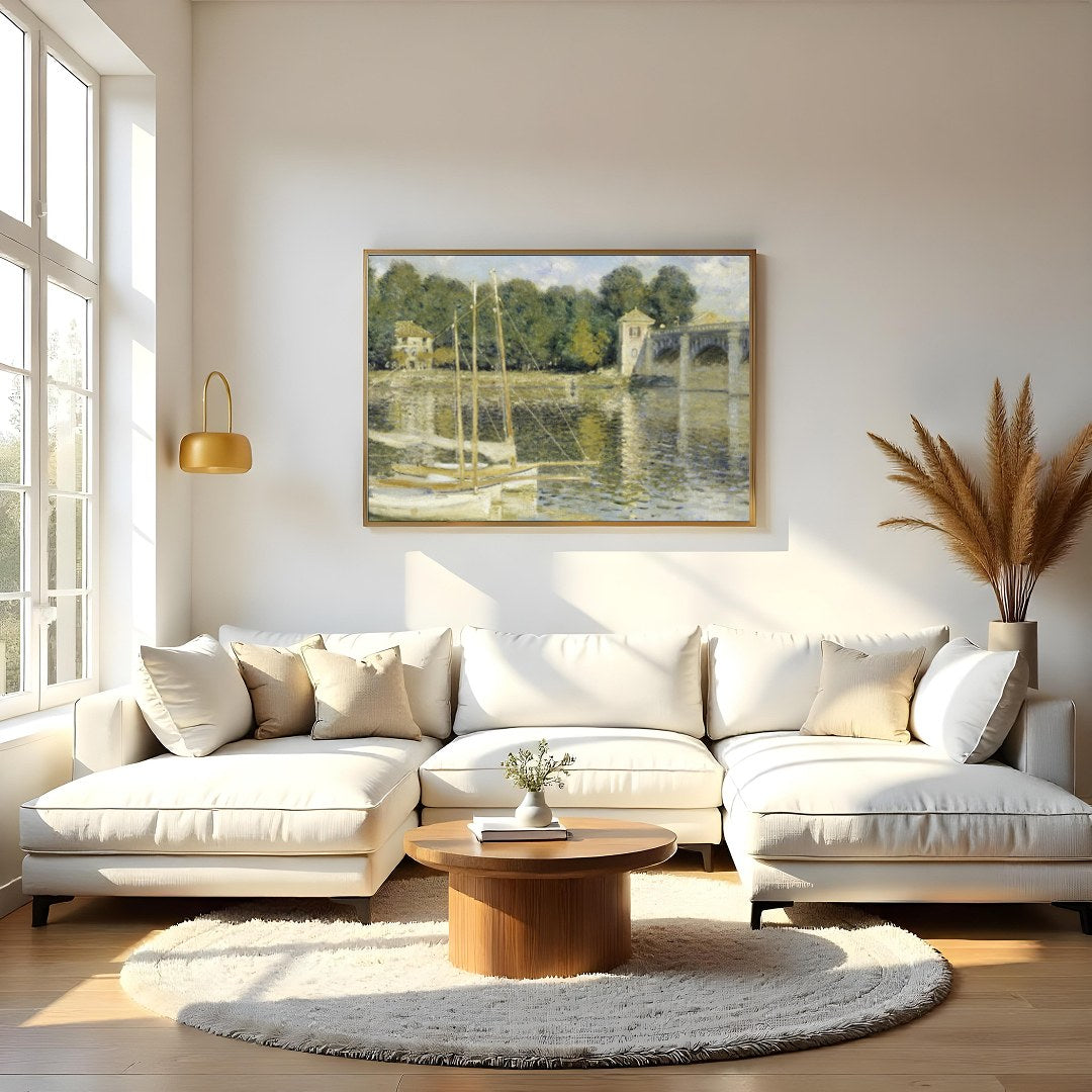 Immerse yourself in the serene beauty of this impressionist riverside scene. Capturing the gentle for Living Room