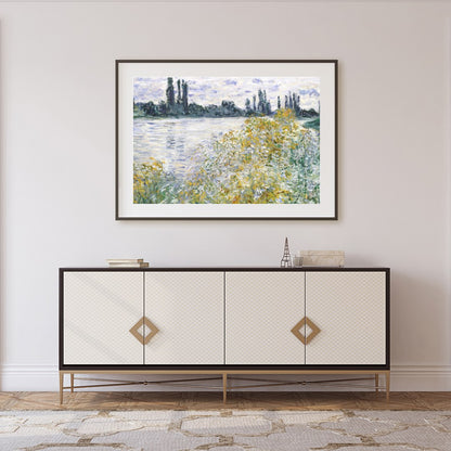 Experience the serene beauty of nature with 'Tranquil Riverside by Monet'. This artwork captures for Foyer