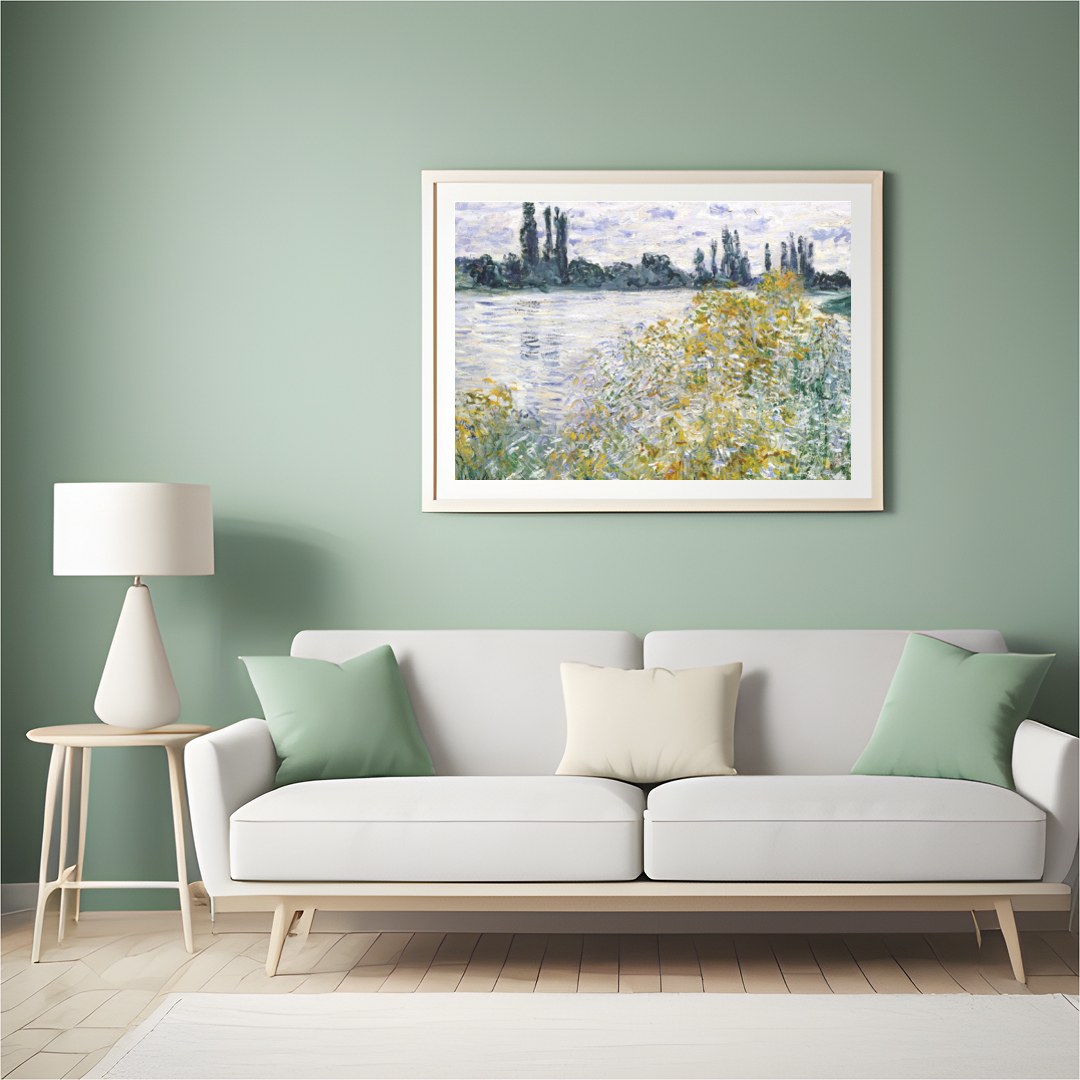 Experience the serene beauty of nature with 'Tranquil Riverside by Monet'. This artwork captures for Hall