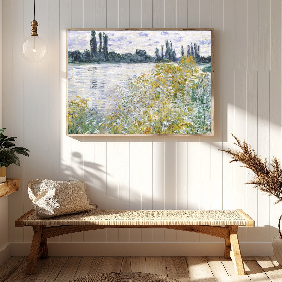 Experience the serene beauty of nature with 'Tranquil Riverside by Monet'. This artwork captures for Hallway