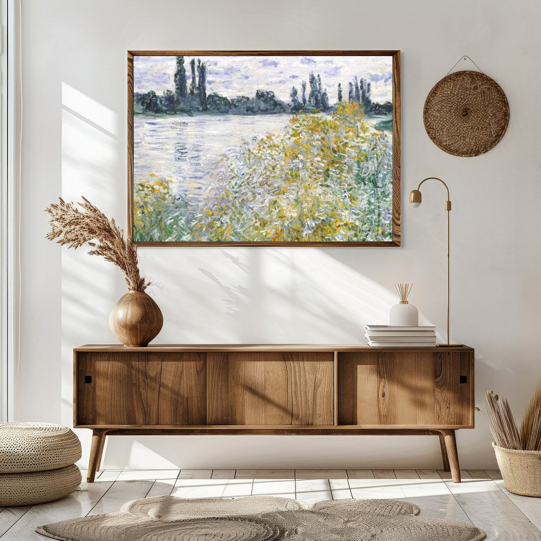 Experience the serene beauty of nature with 'Tranquil Riverside by Monet'. This artwork captures for Sitting Area