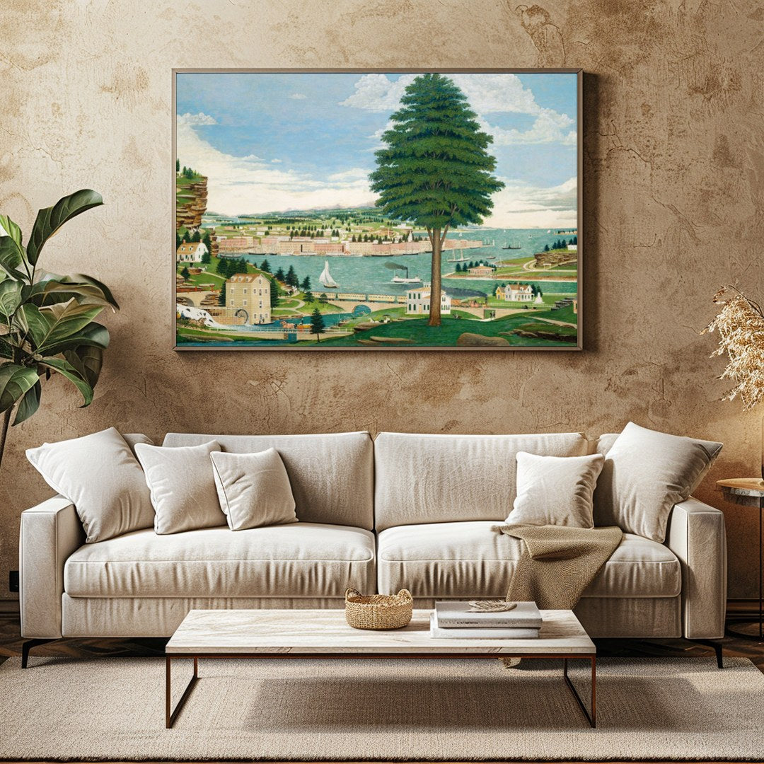 Immerse yourself in the charm of this tranquil riverside panorama, capturing a serene landscape for Family Room