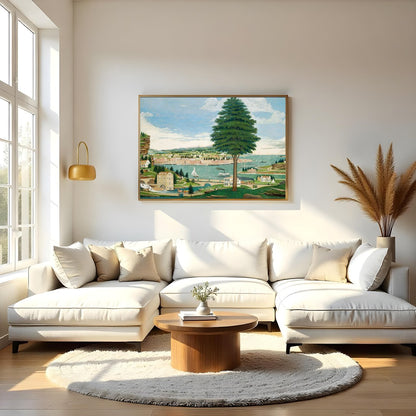 Immerse yourself in the charm of this tranquil riverside panorama, capturing a serene landscape for Living Room