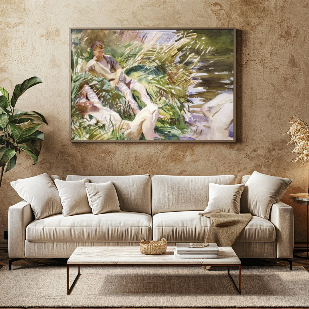 Immerse yourself in the serene beauty of this watercolor masterpiece, depicting a harmonious for Family Room