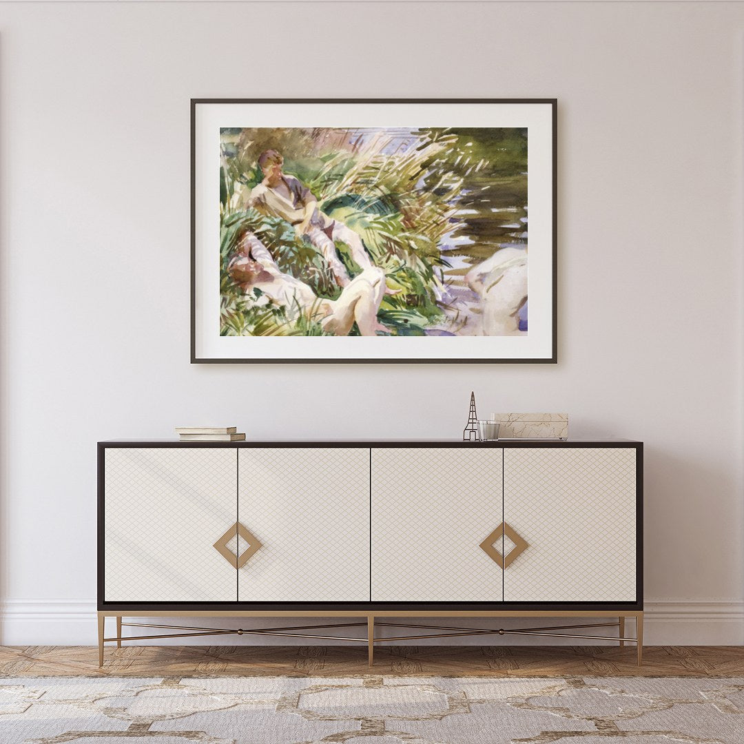 Immerse yourself in the serene beauty of this watercolor masterpiece, depicting a harmonious for Foyer