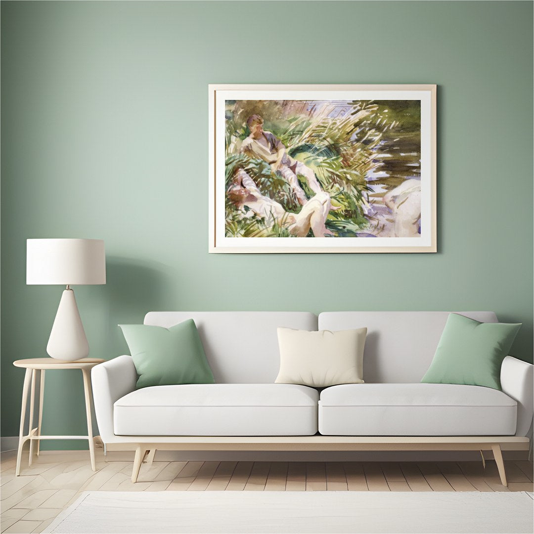 Immerse yourself in the serene beauty of this watercolor masterpiece, depicting a harmonious for Hall